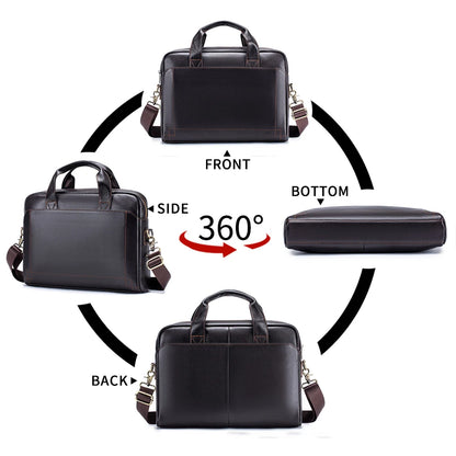 Leather Laptop Bag for Men, Genuine Cowhide Briefcase Messenger Bag