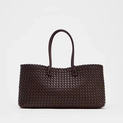 Large Woven PU Leather Tote Bag for Women – Luxury Shoulder Handbag