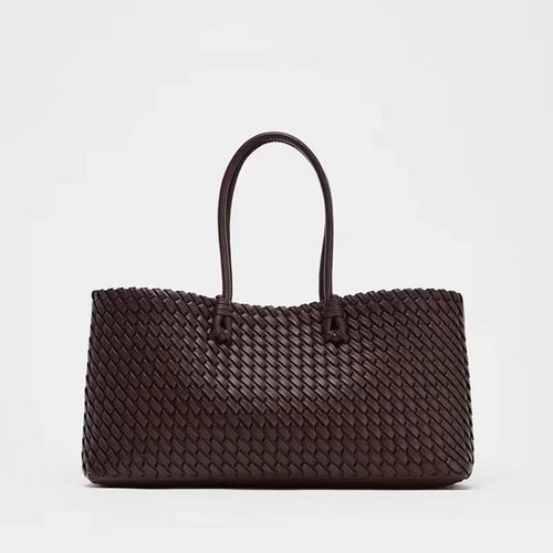 Large Woven PU Leather Tote Bag for Women – Luxury Shoulder Handbag