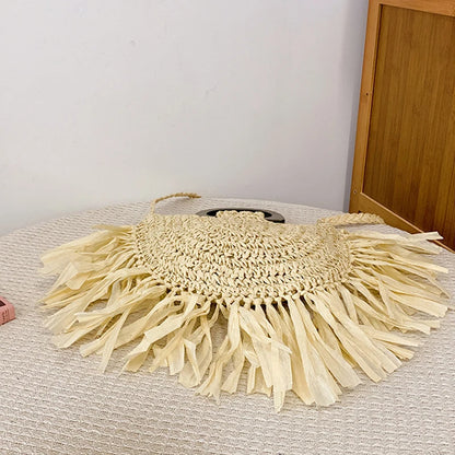 Tassel Straw Shoulder Bag Women's Bohemian Rattan Handbag