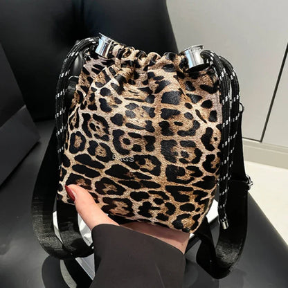 Leopard Print Mini Crossbody Bucket Bag for Women