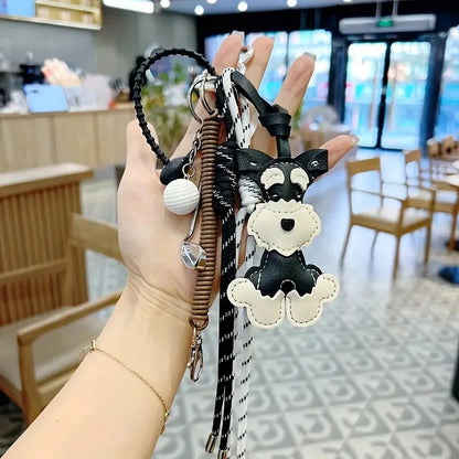 Schnauzer Bag Charm – Handmade Leather Dog Keychain with Baseball