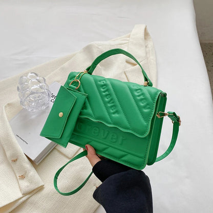 Quilted PU Leather Crossbody Bag with Braided Handle