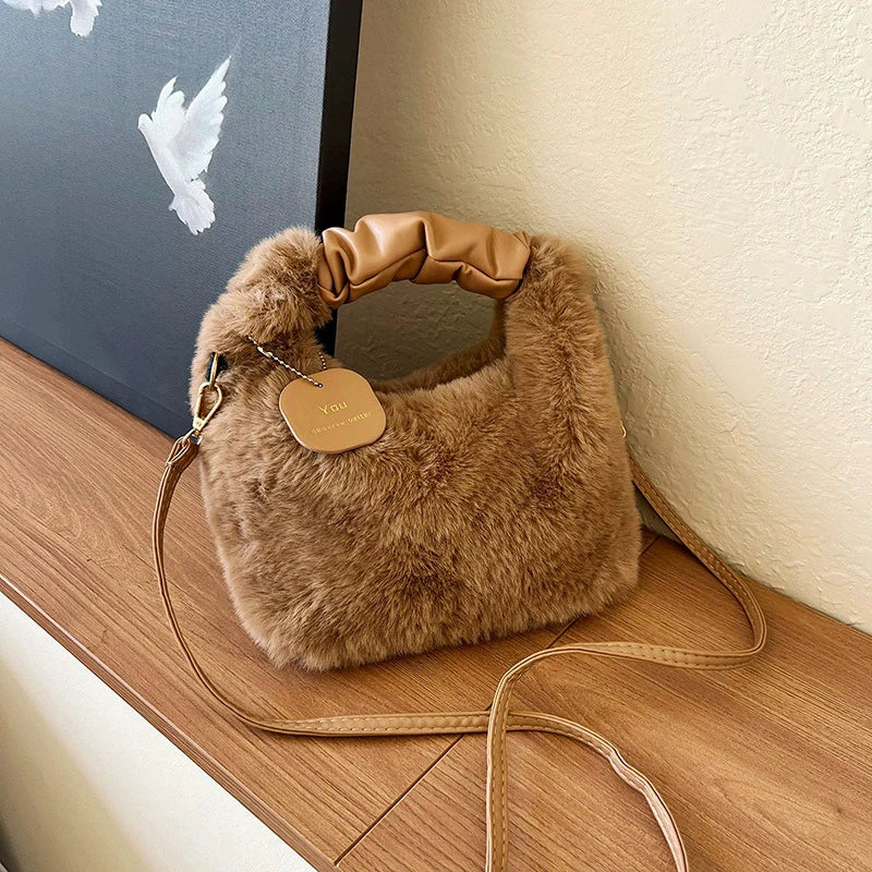 Women's Faux Fur Half-Moon Crossbody Bag