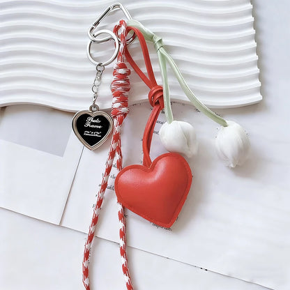 Heart Charm Tassel Keychain – Cute Handmade Bowknot Bag Accessory