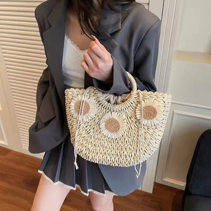 Straw Woven Tote Bag for Women – Large Drawstring Beach Bag