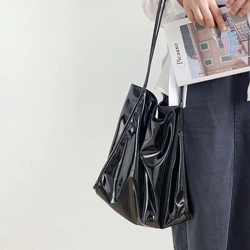 Large Capacity Shoulder Tote Bag for Women – Patent Leather Handbag