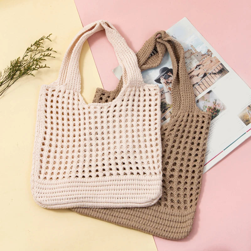 Crochet Tote Bag for Women – Large Hollow Knit Shoulder Bag