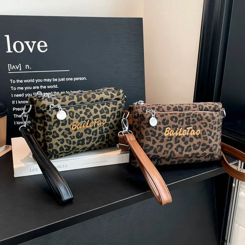 Leopard Print Crossbody Bag for Women with Wristlet & Chain Strap
