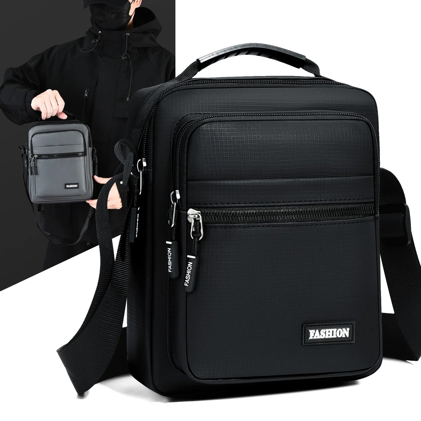 Men's Oxford Shoulder Bag – Multi-Pocket Messenger Handbag