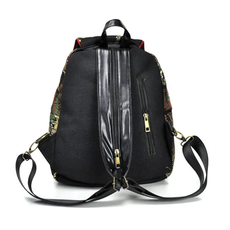 Embroidered Ethnic Backpack – Women's Large Capacity Canvas Travel Bag