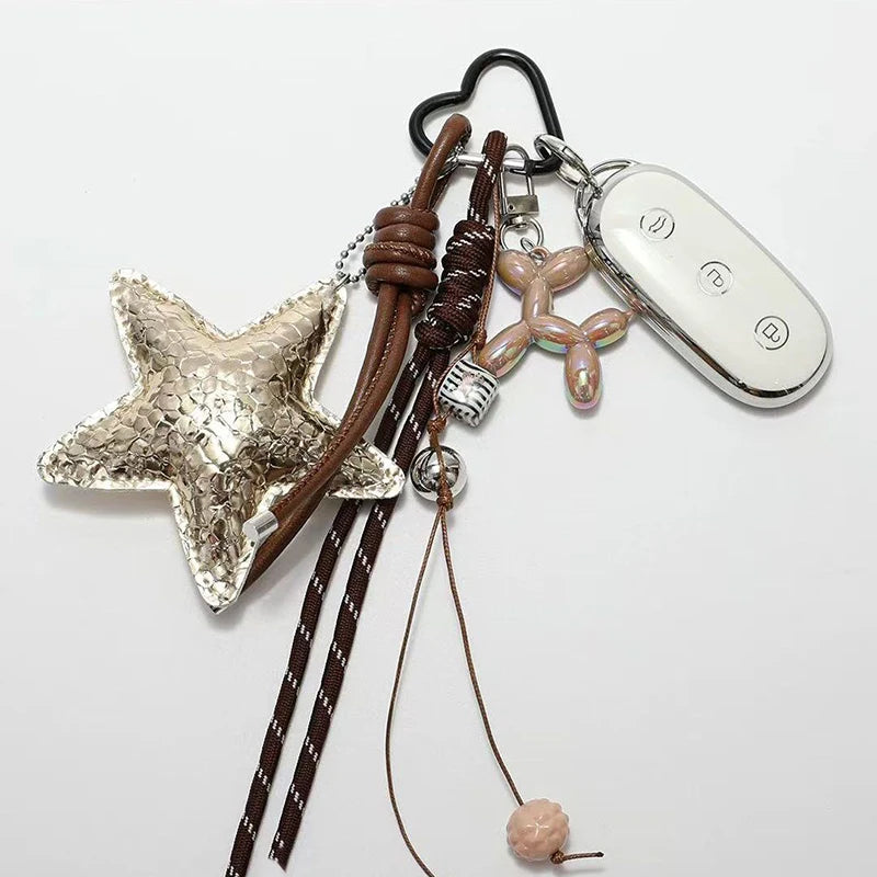 Star Charm Keychain with Balloon Dog & Braided Rope Bag Accessory