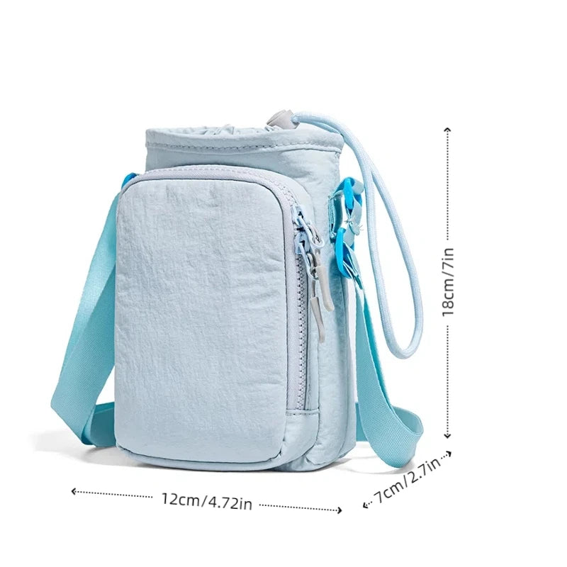 Small Crossbody Shoulder Pouch Bag with Water Bottle Holder & Phone Pocket