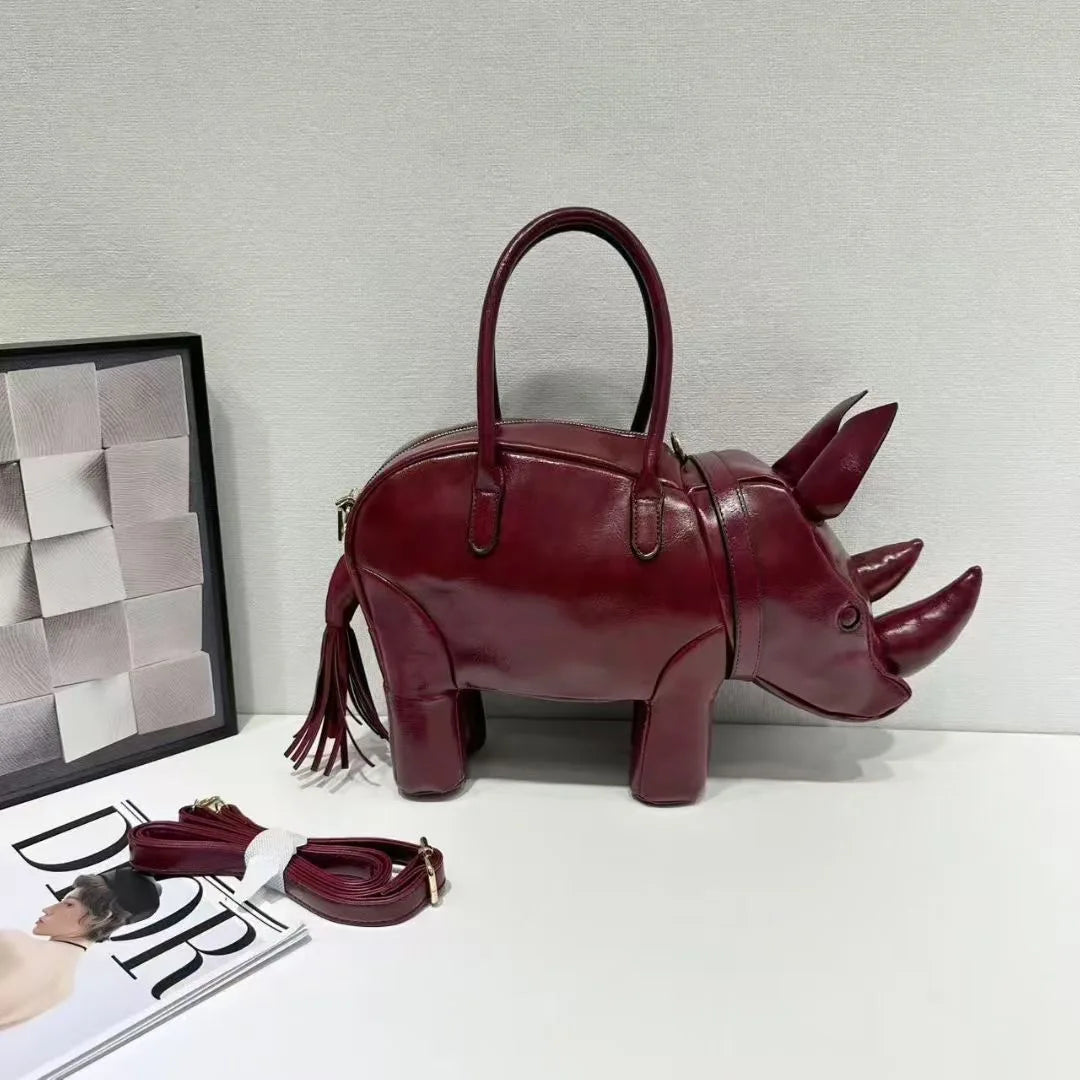 Creative Rhinoceros Design Women Shoulder Bags Cute Novelty Bag Luxury Pu Leather Crossbody Funny
