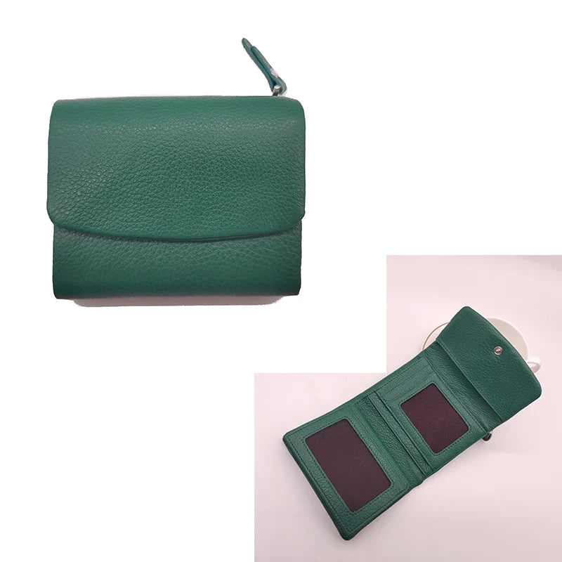 Genuine Leather Tri-Fold Wallet for Women with Hasp Closure
