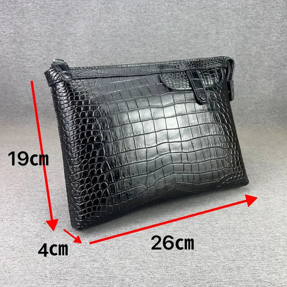 Crocodile Leather Men's Envelope Clutch Bag – Black Large Capacity