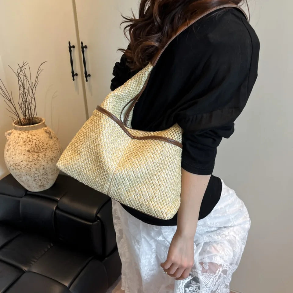 Woven Straw Shoulder Bag – Women's Beach Tote