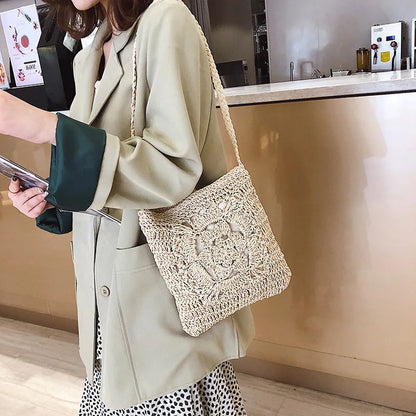 Hollow Straw Crossbody Bag – Handmade Women Beach & Travel Messenger Clutch