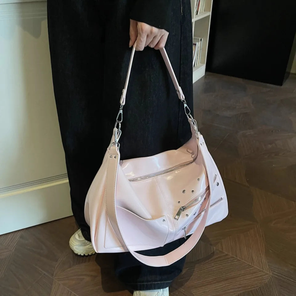 Large Capacity Shoulder Bag – Casual Crossbody Tote with Studded Detail