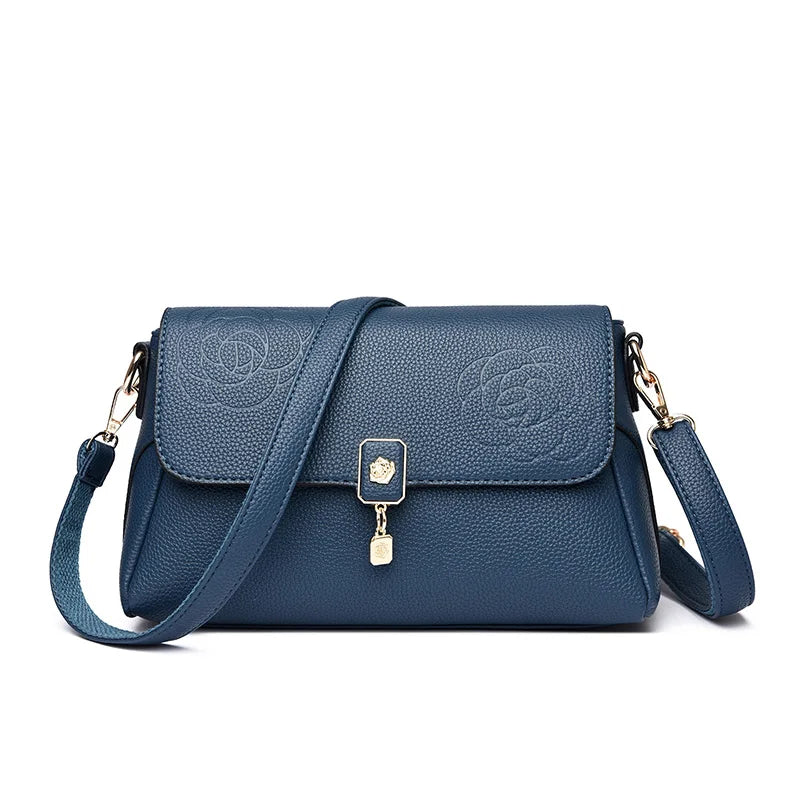 Floral Embossed Leather Crossbody Bag for Women – Shoulder Handbag