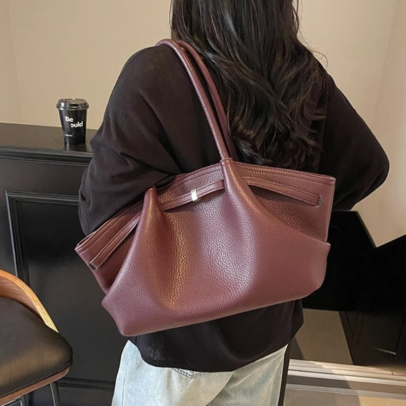 PU Leather Tote Shoulder Bag for Women – Lychee Pattern
