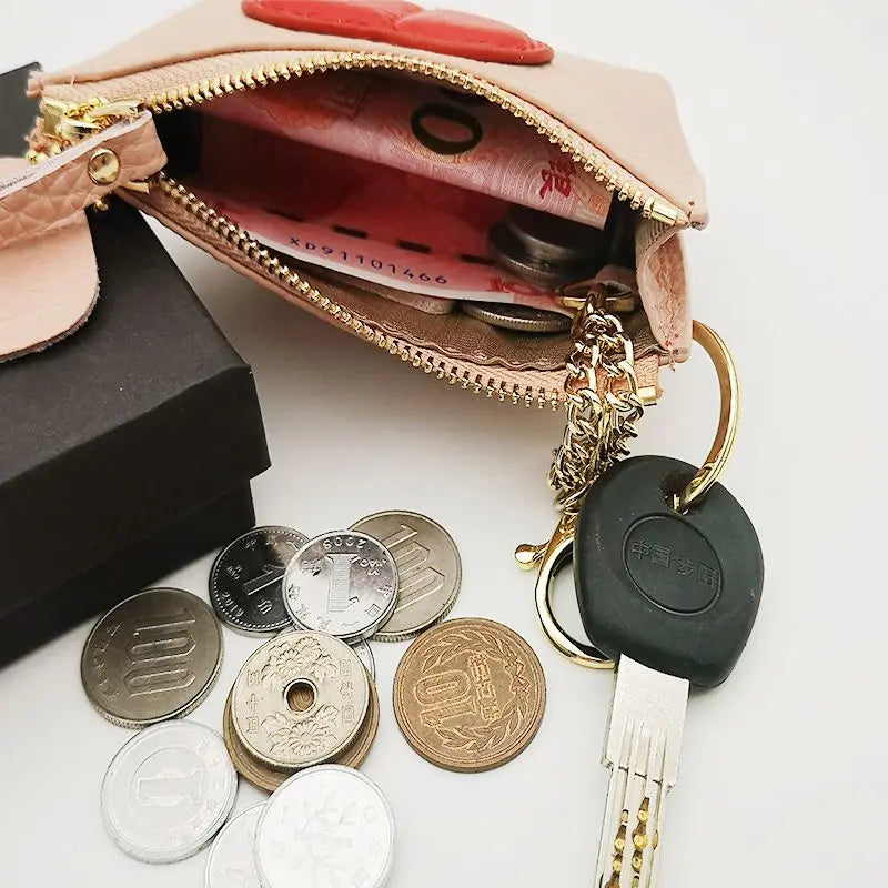 Leather Heart Coin Purse with Key Ring – Women's Mini Wallet