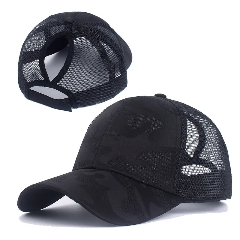 Ponytail Baseball Cap for Women – Mesh Breathable Snapback Sun Hat