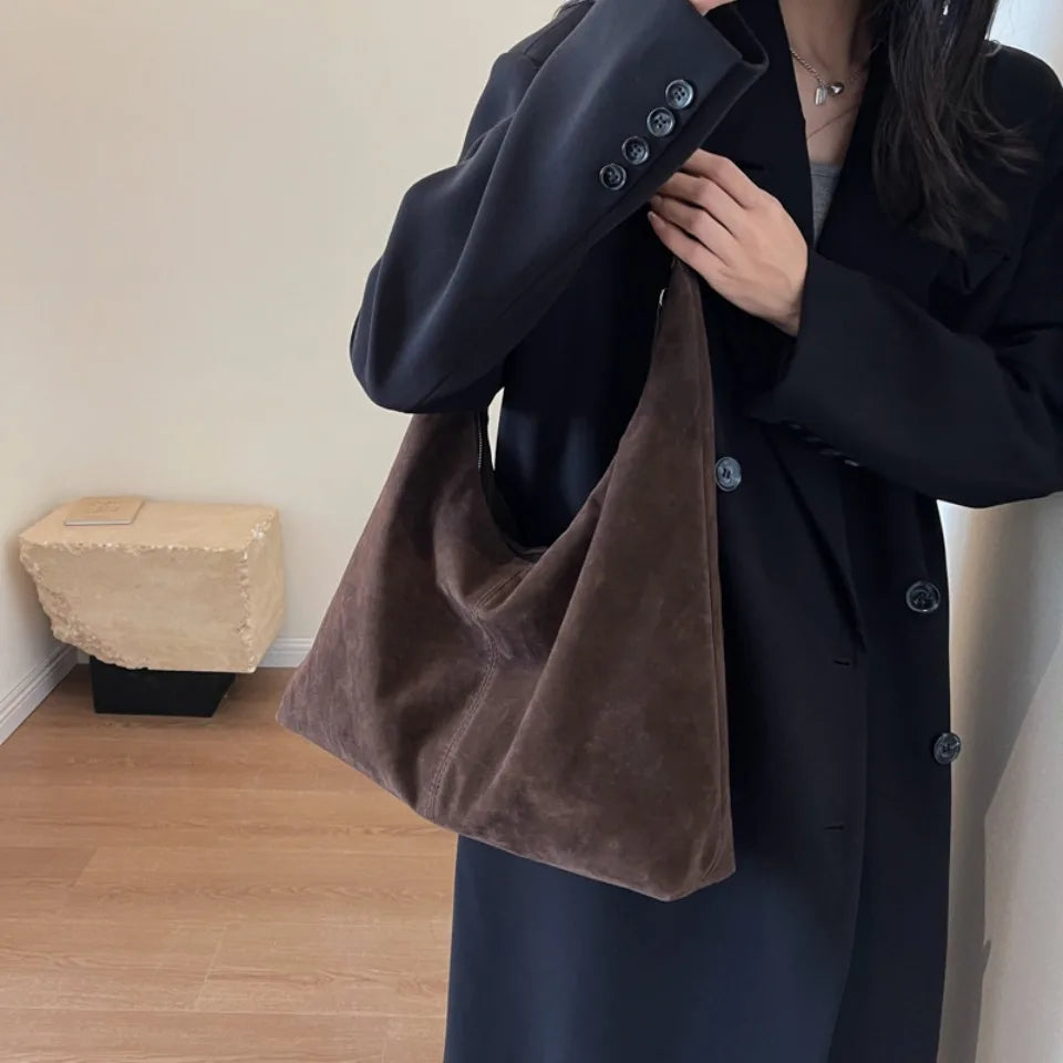 Suede Leather Hobo Shoulder Bag for Women