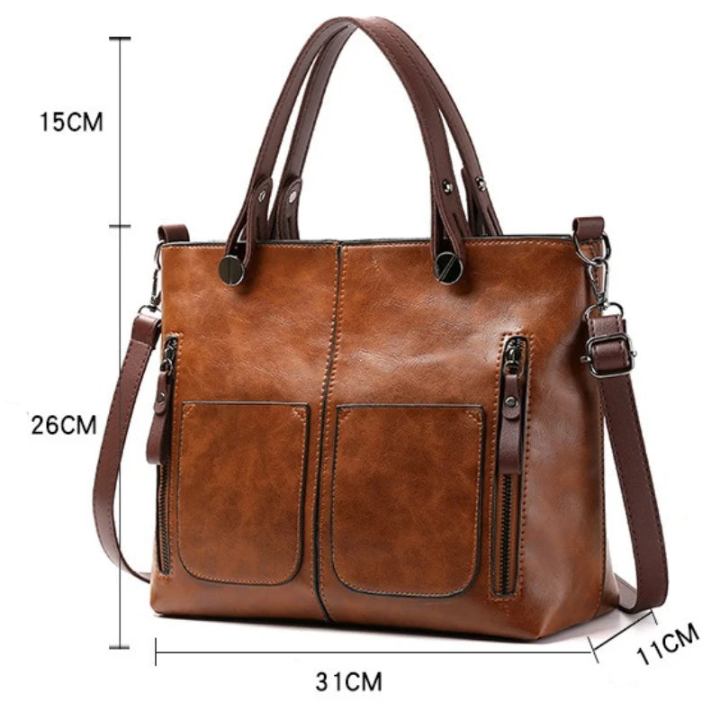 Women's Retro PU Leather Tote Handbag – Large Crossbody Shoulder Purse