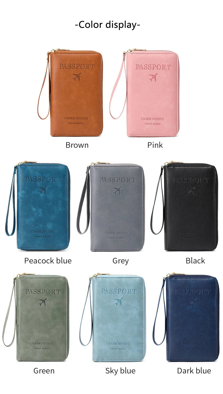 RFID Travel Wallet – Long Passport Holder with Zipper & Wrist Strap
