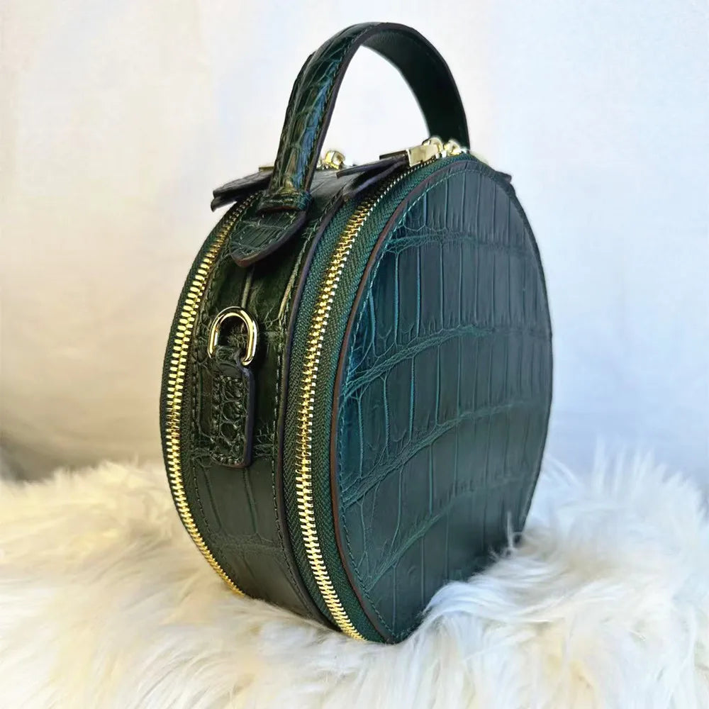 Crocodile Leather Round Bag – Green Women's Crossbody