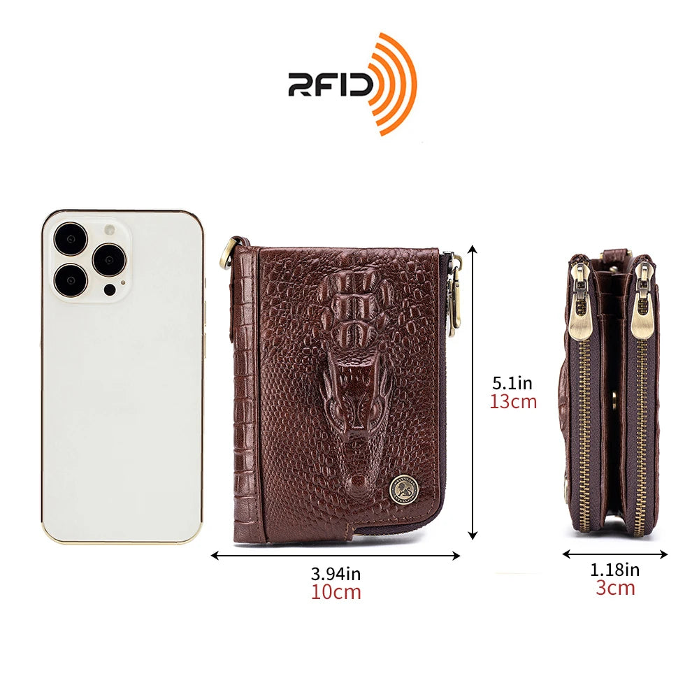 Crocodile Pattern RFID Wallet with Chain – Luxury Leather Card Holder