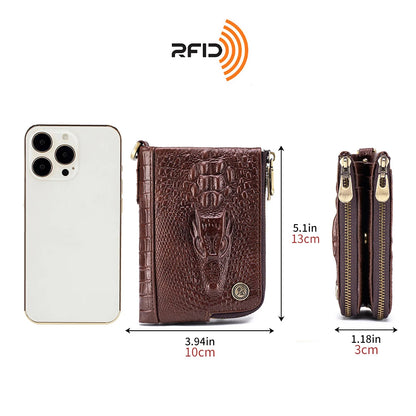 Crocodile Pattern RFID Wallet with Chain – Luxury Leather Card Holder