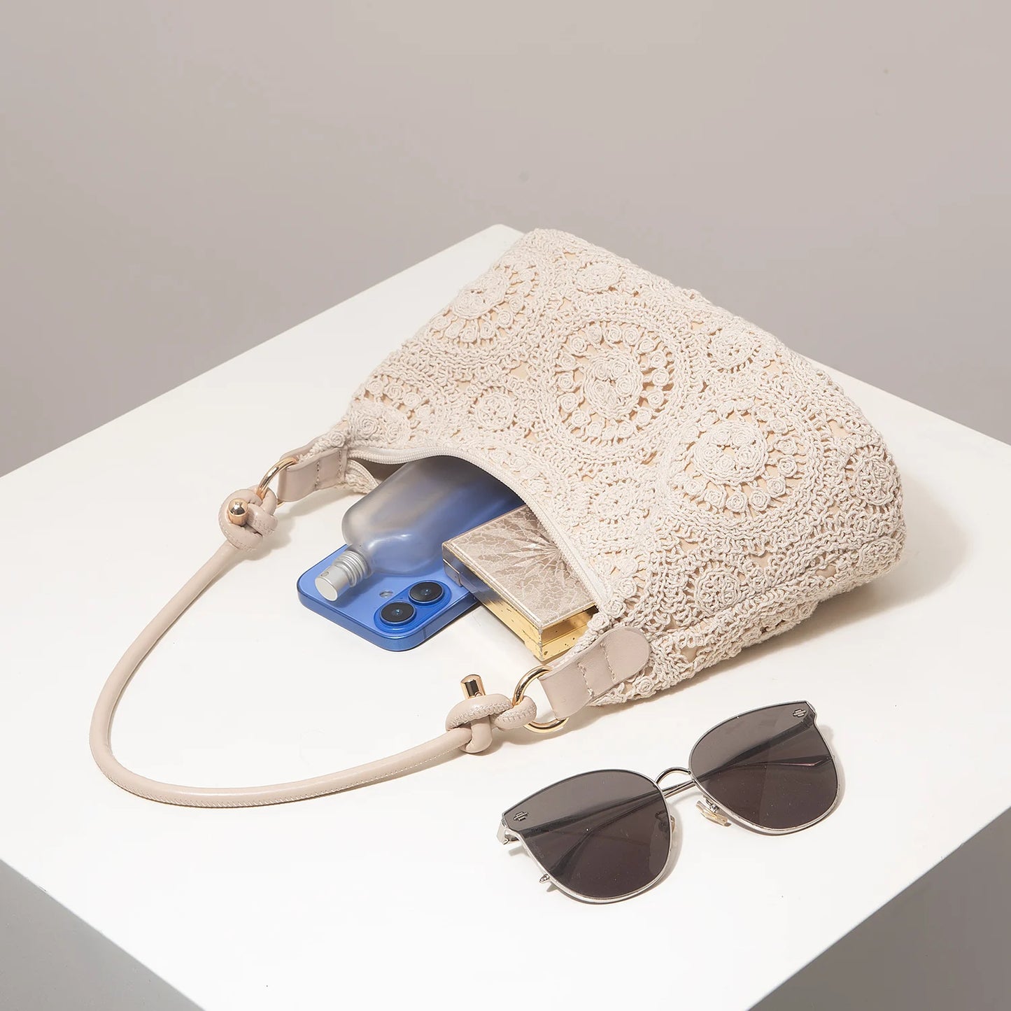 Boho Crochet Shoulder Bag – Floral Hollow-Out Summer Beach Bag