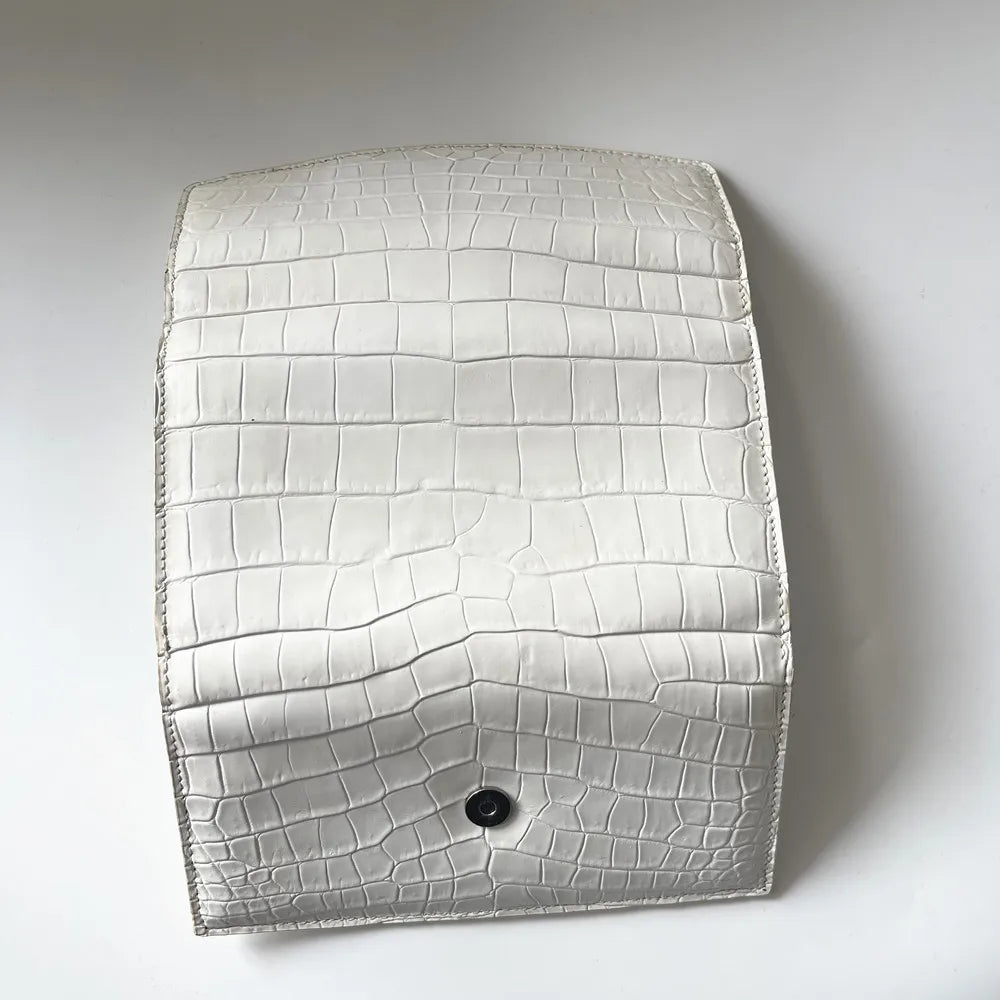 Crocodile Leather Women's Long Tri-Fold Wallet | White Luxury Clutch