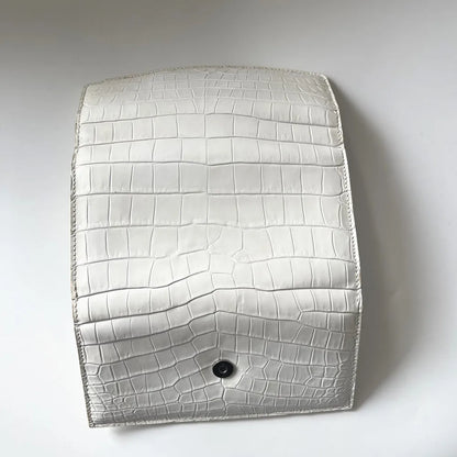 Crocodile Leather Women's Long Tri-Fold Wallet | White Luxury Clutch