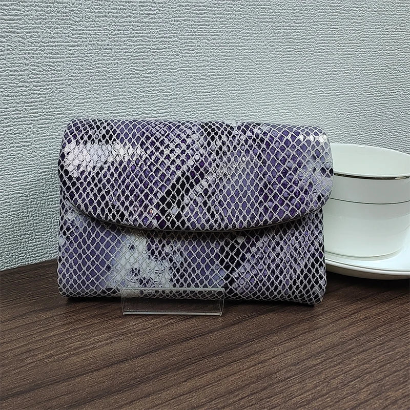 Snake Pattern Leather Women's Short Wallet – Trendy Clutch Purse
