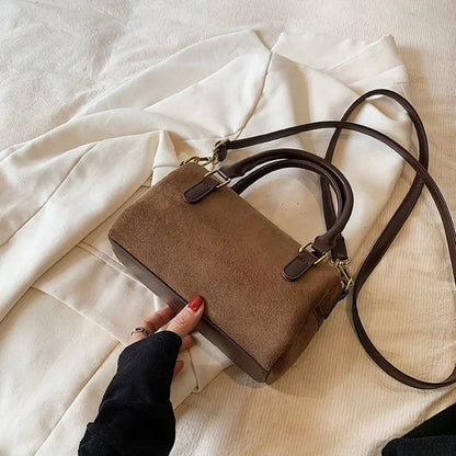 Faux Suede Crossbody Bag - Women's Small Shoulder Bag