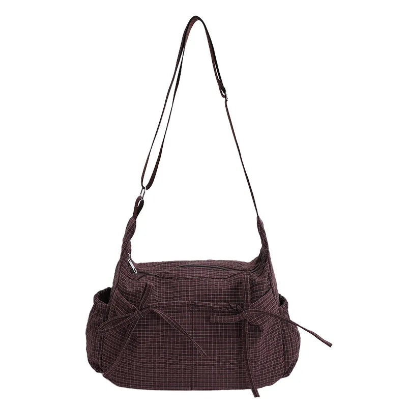 Retro Grid Shoulder Bag – Large Capacity Korean Crossbody