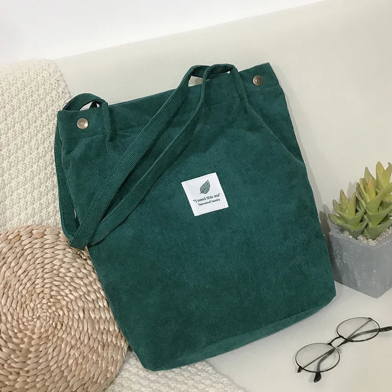 Corduroy Tote Bag – Large Eco-Friendly Reusable Shoulder Bag
