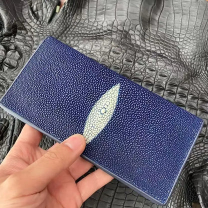 Stingray Skin Long Wallet – Large Capacity Bifold Purse for Men & Women