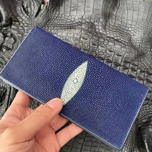 Stingray Skin Long Wallet – Large Capacity Bifold Purse for Men & Women