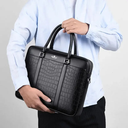 Crocodile Pattern Leather Men's Briefcase – Designer Bag