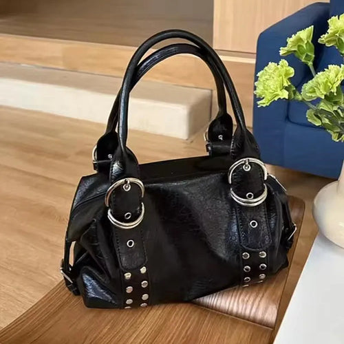 Y2K Rivet Shoulder Bag for Women – PU Leather Motorcycle Handbag