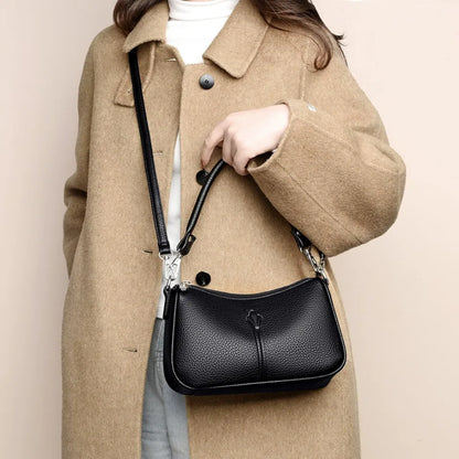 Leather Crossbody Shoulder Bag for Women – Dual-Zip Purse