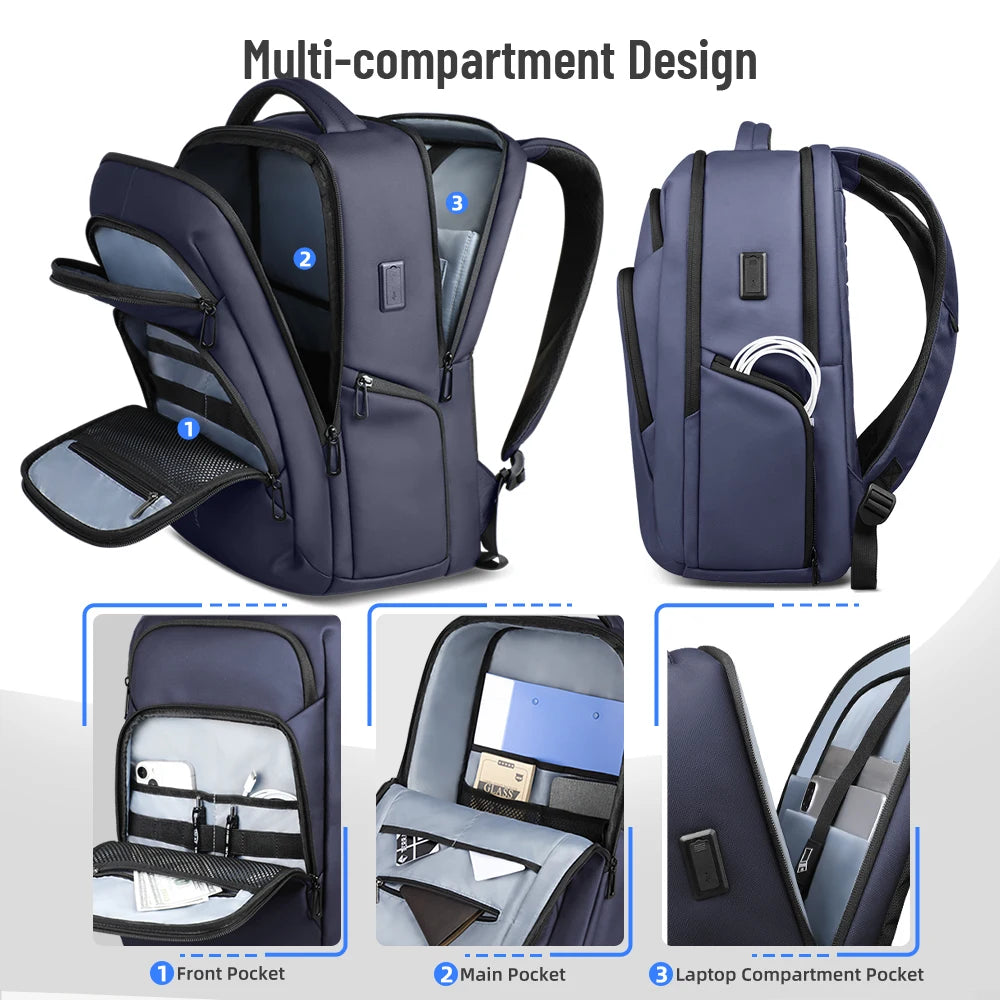 17.3" Laptop Backpack – Waterproof Business Travel Bag with USB Port