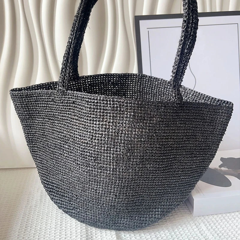 Raffia Crochet Tote Bag – Bohemian Woven Beach Shoulder Bag