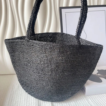 Raffia Crochet Tote Bag – Bohemian Woven Beach Shoulder Bag