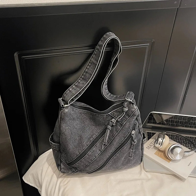 Winter Shoulder Bag Large Capacity Denim Storage Korean Style Comfortable Versatile Texture