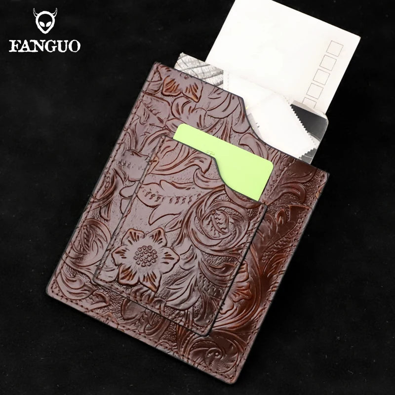 Genuine Leather Passport Holder – Floral Embossed Travel Wallet